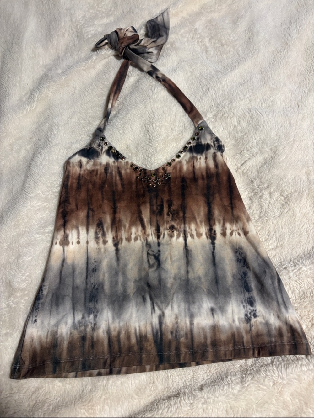 Embellished Tie-Dye Halter Camisole in Brown & Gray